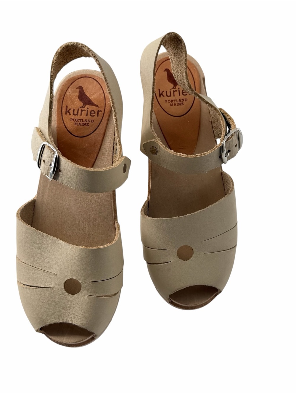 Kurier Women's Beige Leather Slingback Clog Sandals Boho Summer Sz 6-6.5 /EU 36